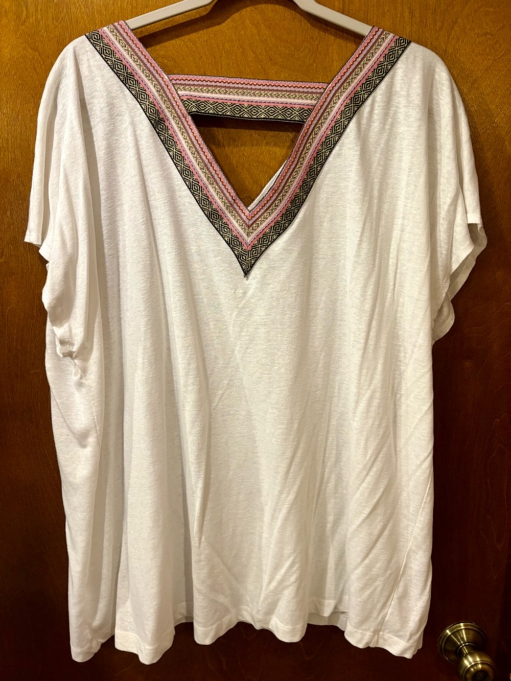 Cato White V-Neck Top with Pink & Black Embroidered Trim - Picture 6 of 6